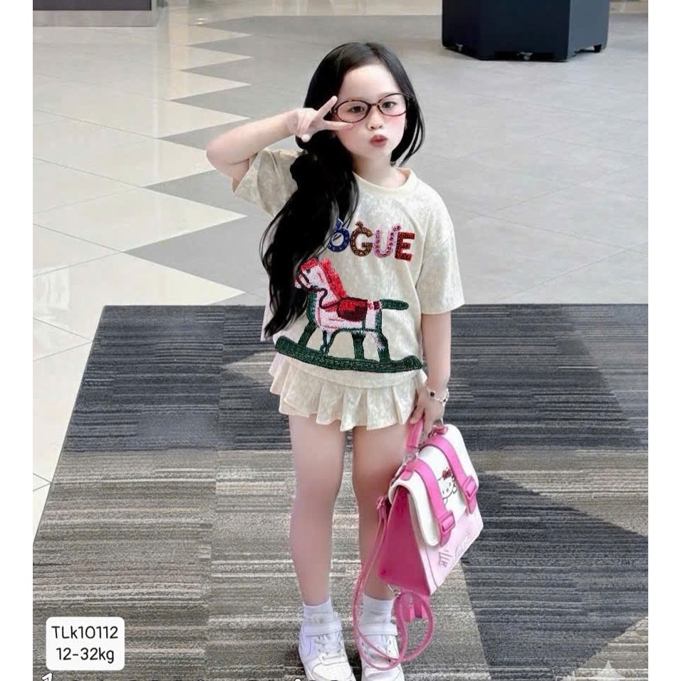 Váy Xếp Ly In Hình Ngựa (VOGUE) Dành Cho Bé Gái Từ 9-42kg