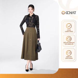 Chân Váy 𝐂𝐂𝐇𝐀𝐓 Dáng Xòe Insye Xếp Ly Trước Chất Liệu Kaki Cao Cấp 25CDK2031XT