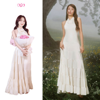 Đầm lụa OLV maxi cổ đổ White Silky Halter Neck Tiered Dress quyến rũ phù hợp đi tiệc
