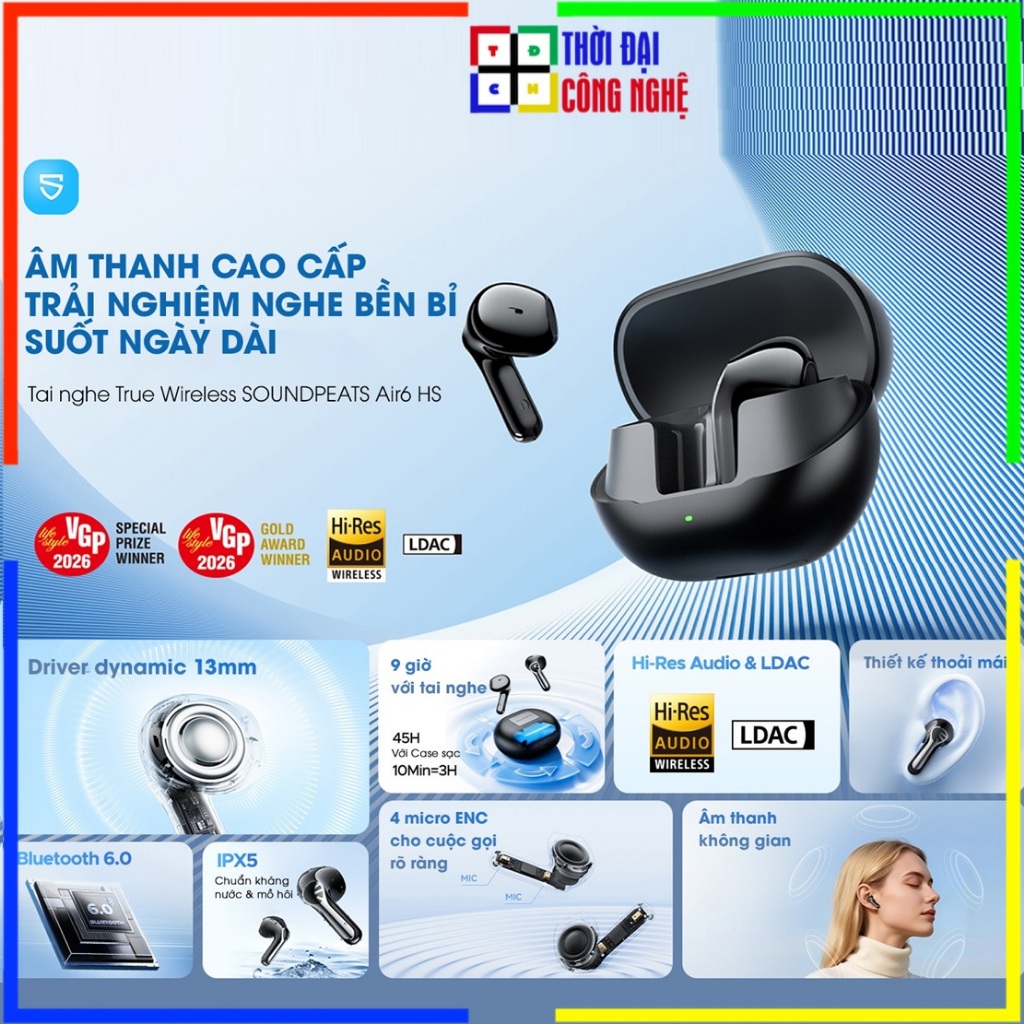 Tai nghe Bluetooth SoundPEATS Air6 HS - Hi-Res Audio LDAC - Bluetooth 6.0 - Pin 45H - Bảo hành 12 tháng Phương Linh SJC | BigBuy360 - bigbuy360.vn