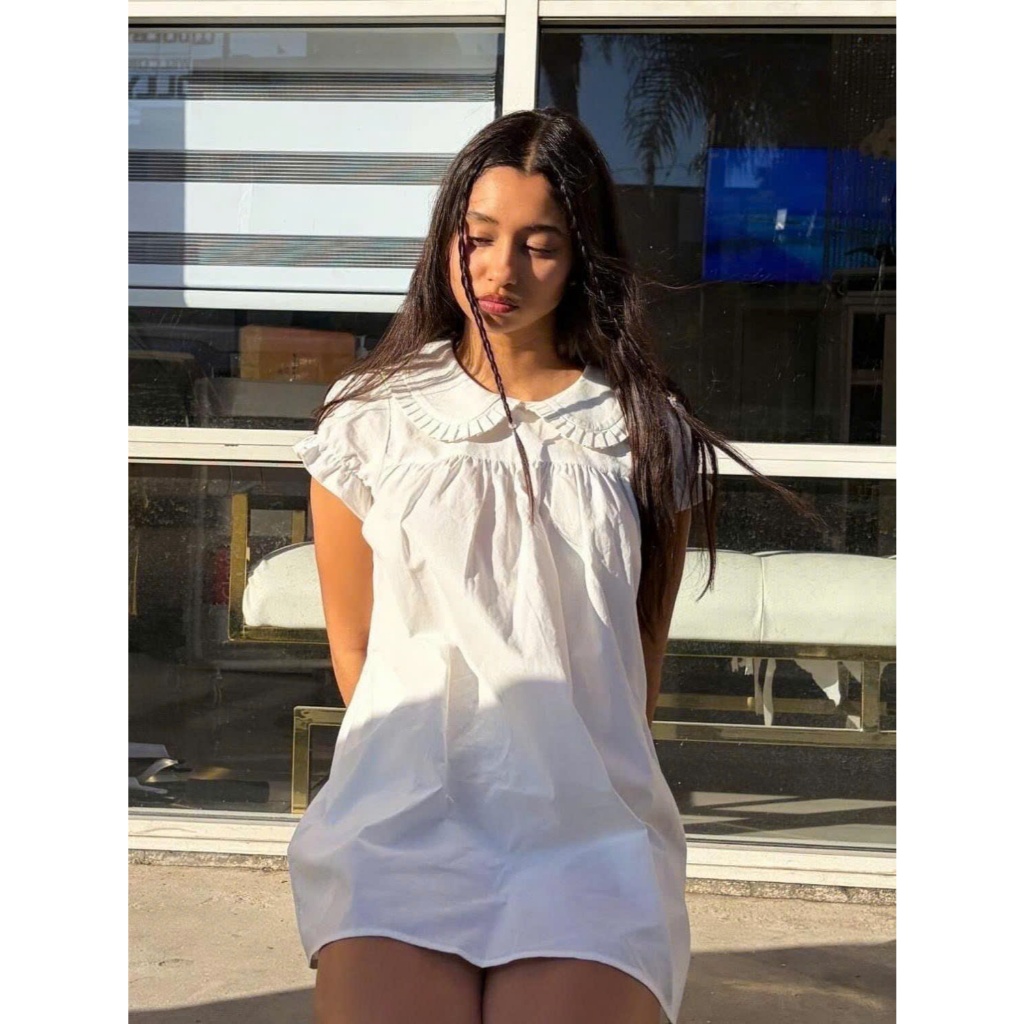 (sẵn S)Váy đầm trắng ngắn dáng babydoll cổ sen tay bo phong cách tiểu thư cổ điển V007 - Tiktik