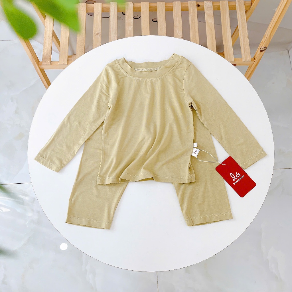 Bộ dài tay bé trai 95% sợi sồi Modal Lá Homewear A385 mềm mướt mát lạnh, đồ ngủ cho bé mặc hè