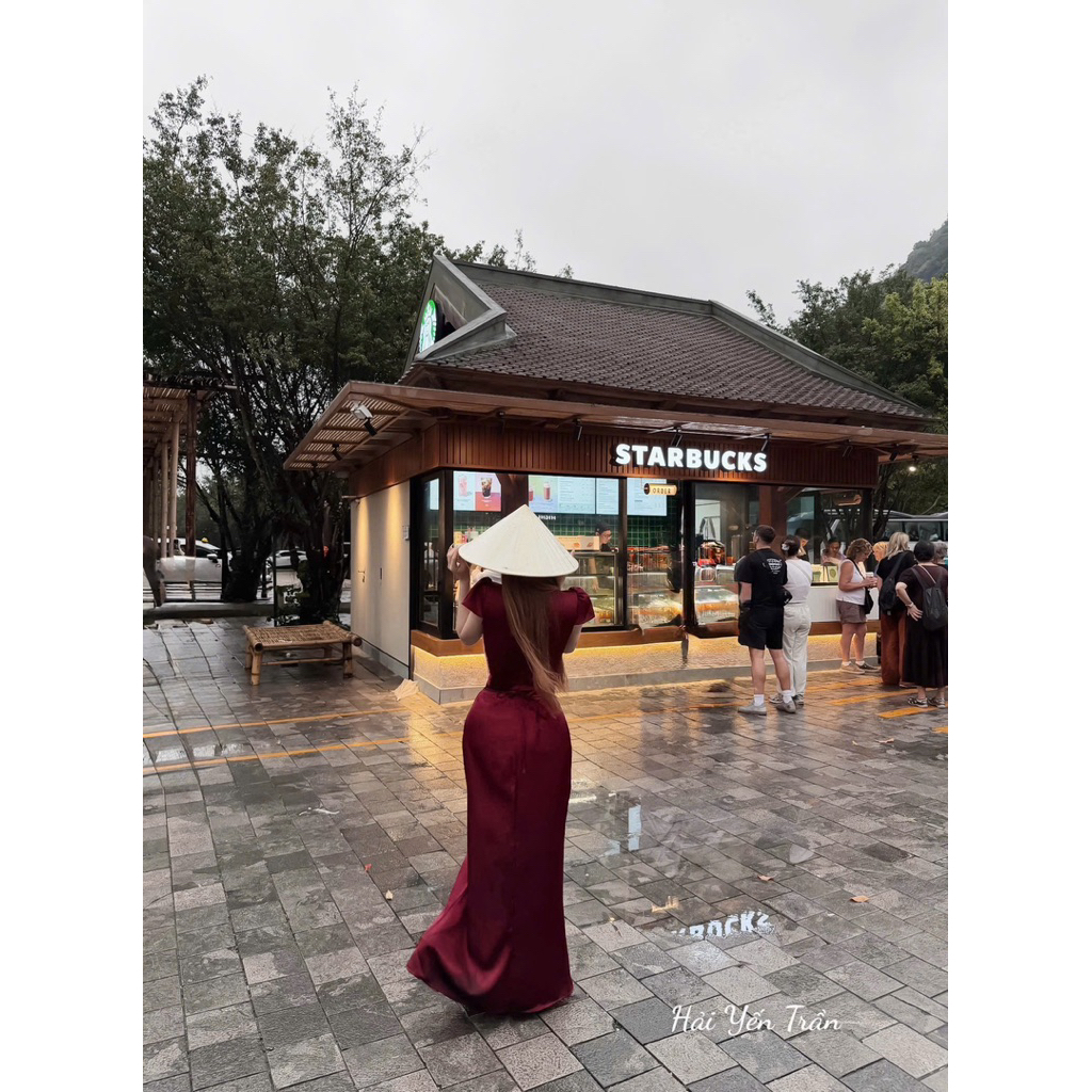 Váy lụa cổ V cộc tay dáng dài thướt tha