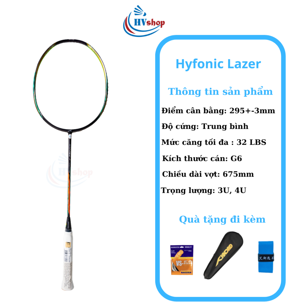 Vợt cầu lông Hundred Hyfonic Lazer chính hãng, tặng 03 món quà, bảo hành 03 tháng - HVShop
