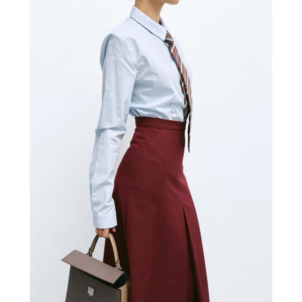 Chân Váy Dài Công Sở Dáng A Cao Cấp – Màu đỏ burgundy - Váy Midi Nữ Thanh Lịch Phối Blazer Sơ Mi | Diluclothing