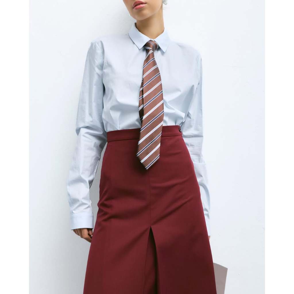 Chân Váy Dài Công Sở Dáng A Cao Cấp – Màu đỏ burgundy - Váy Midi Nữ Thanh Lịch Phối Blazer Sơ Mi | Diluclothing