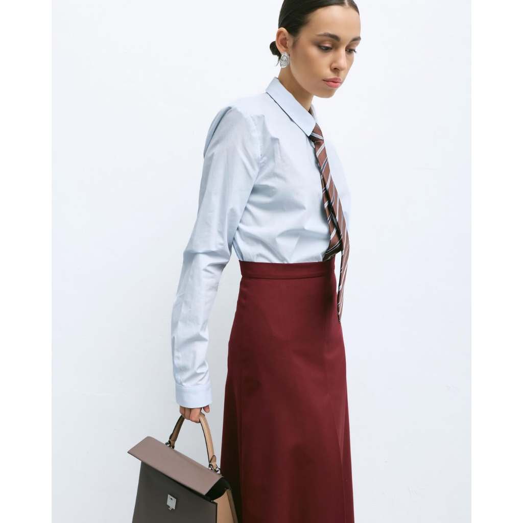 Chân Váy Dài Công Sở Dáng A Cao Cấp – Màu đỏ burgundy - Váy Midi Nữ Thanh Lịch Phối Blazer Sơ Mi | Diluclothing