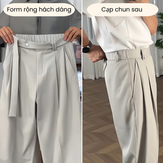 Quần Âu Nam Ống Rộng, Quần Tây Nam Cạp Chun Sau Kèm Đai Ống Suông Phong Cách Hàn Quốc 6511