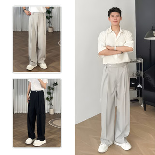 Quần Âu Nam Ống Rộng, Quần Tây Nam Cạp Chun Sau Kèm Đai Ống Suông Phong Cách Hàn Quốc 6511