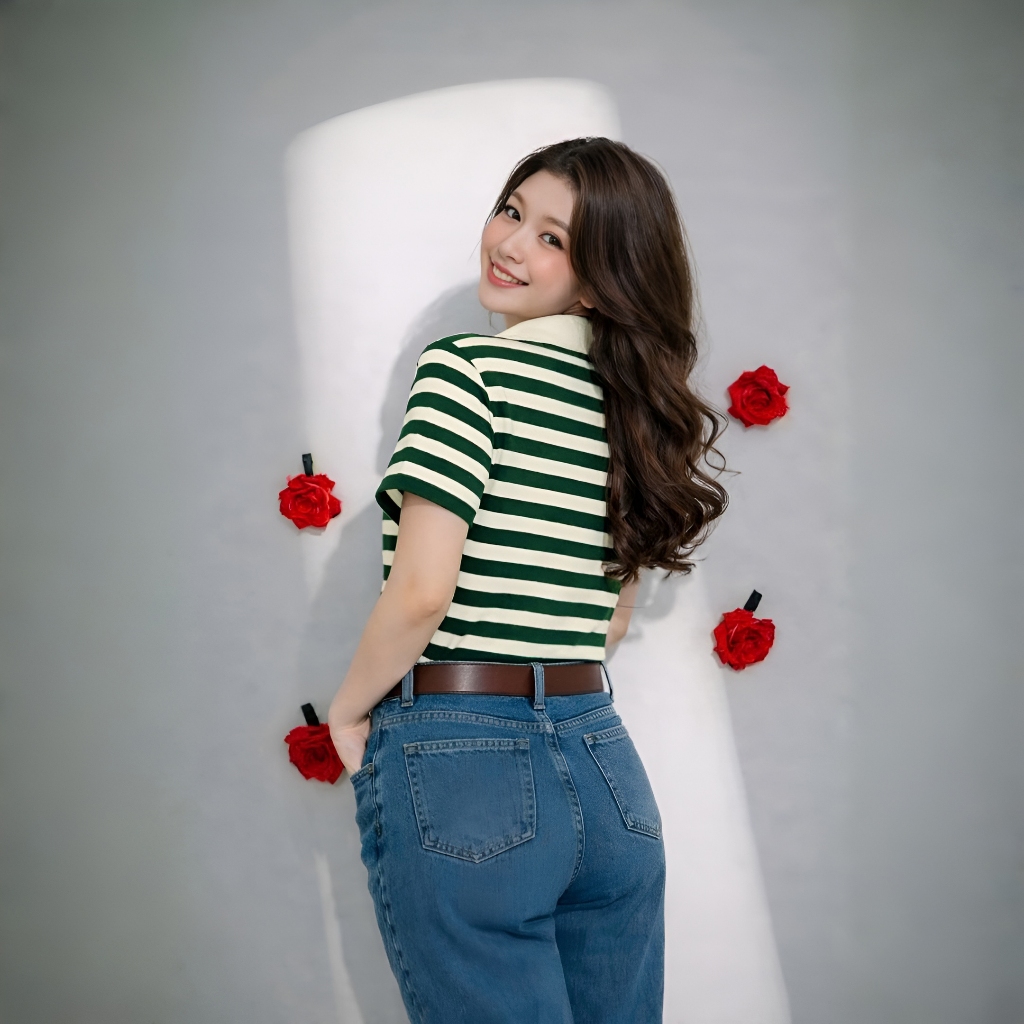 Áo Polo Sọc Màu Xanh Lá Thanh Lịch, Chất Cotton Mềm Mịn.