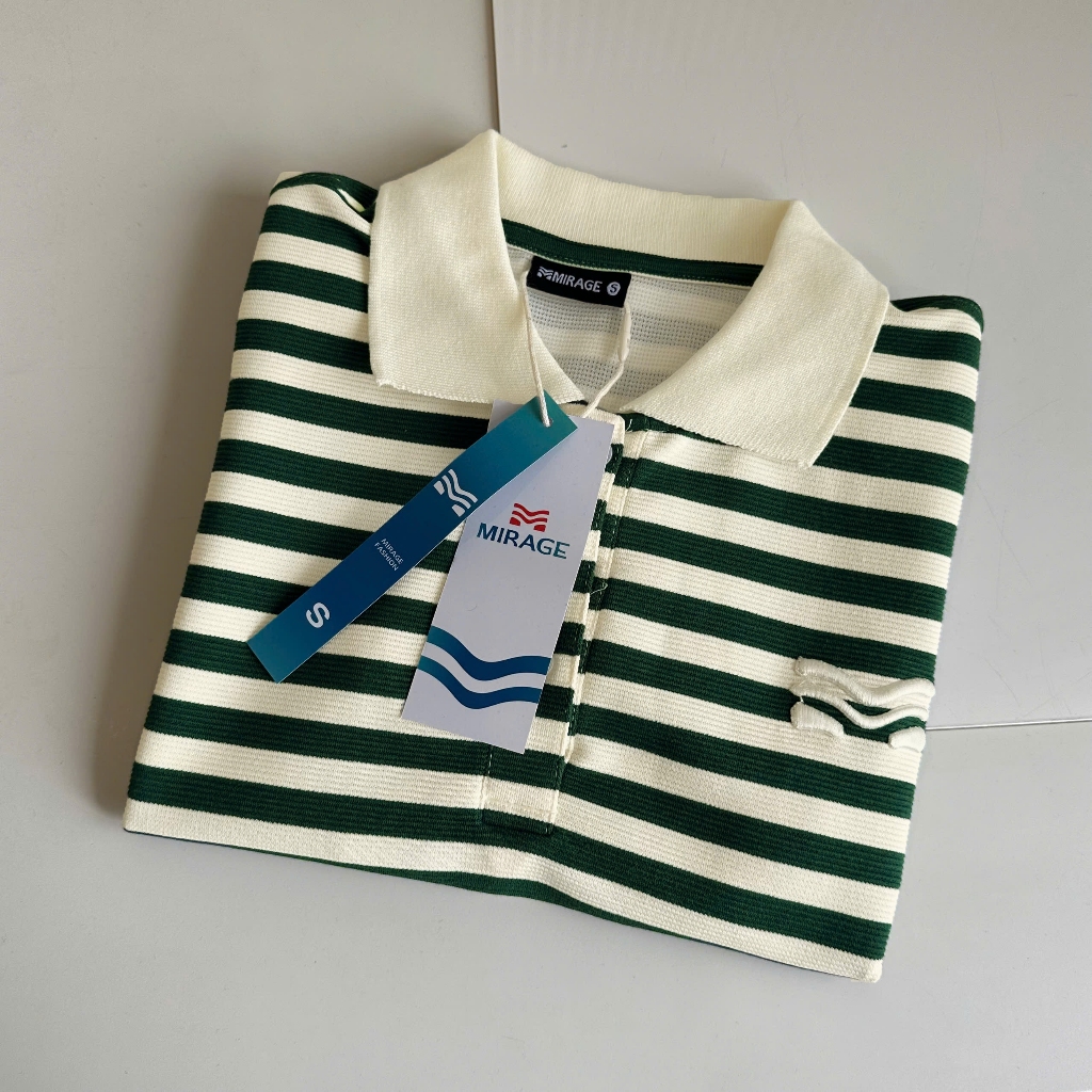 Áo Polo Sọc Màu Xanh Lá Thanh Lịch, Chất Cotton Mềm Mịn.