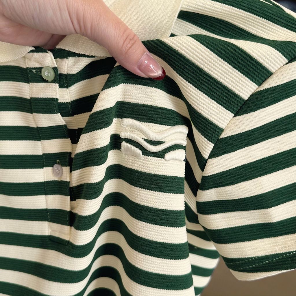 Áo Polo Sọc Màu Xanh Lá Thanh Lịch, Chất Cotton Mềm Mịn.