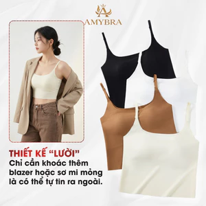 Áo Bra 2 Dây Dáng Dài Sẵn Mút Chất Su Gân Mềm Mịn, Áo Lót Nữ Thoáng Khí Mút Mỏng AMYBRA B6683