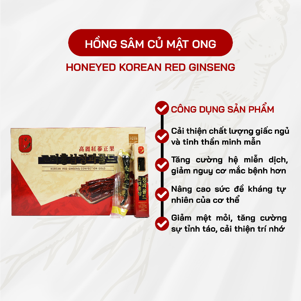 Hồng Sâm Củ Tẩm Mật Ong Honeyed Korean Red Ginseng - Quà Tặng Cao Cấp