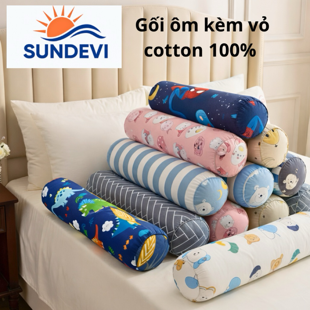 Gối Ôm Dài 35x95cm,Vỏ Cotton 100%,Mềm Mát,Có Khoá Kéo,Tiện Lợi,Gối Ôm Người lớn SUNDEVI BEDDING
