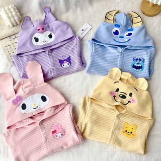 Áo khoác bé trai bé gái 3-8 tuổi có mũ tránh nắng tránh gió áo kẻ sọc hoạt hình dễ thương D1270