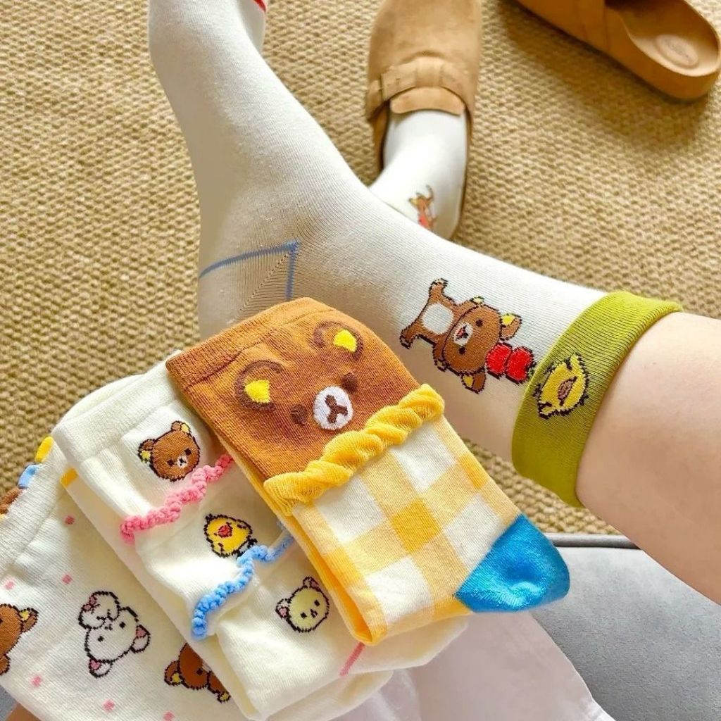 Tất Cao Cổ Cotton Họa Tiết Gấu Nâu Dễ Thương Mềm Mịn Freesize Mun Store TATBE128
