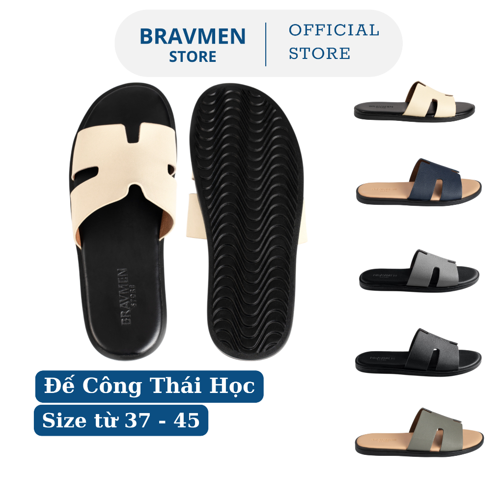 Dép Da Nam Cao Cấp Công Thái Học Chính Hãng Bravmen, Đế EVA thủ công Ombre chống trơn trượt, thiết kế thanh lịch K13