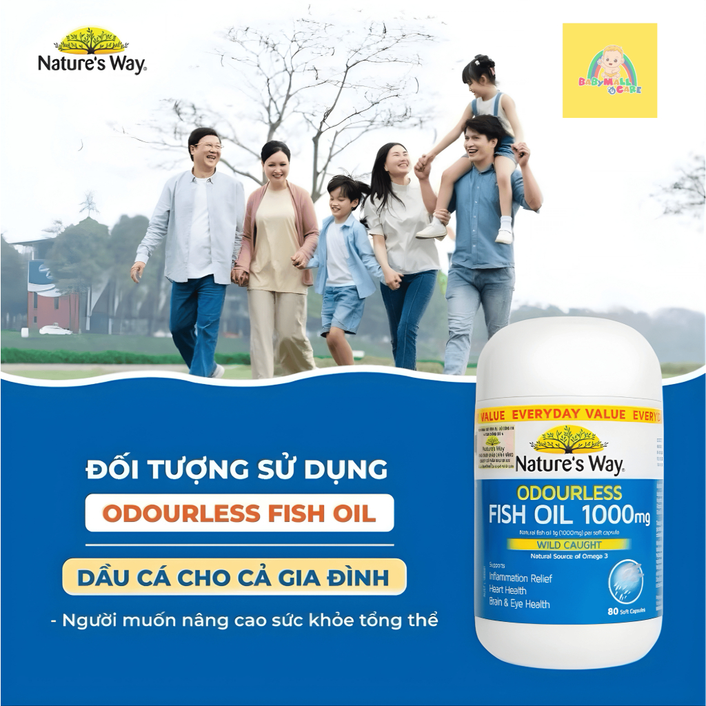 Viên Uống Odourless Fish Oil 1000mg Nature's Way Bổ Sung Omega 3  80 Viên/ Hộp |  Babymall & Care
