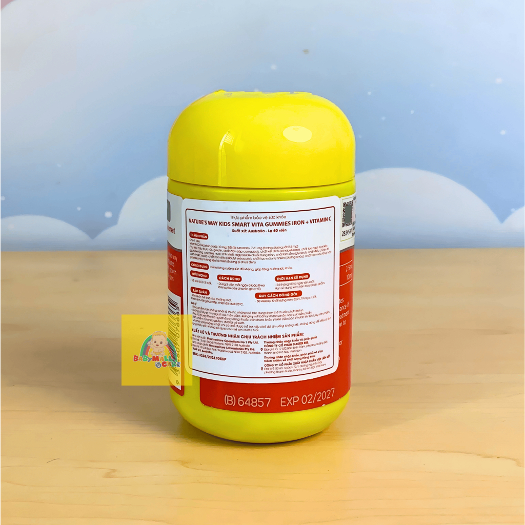 Kẹo Dẻo Kids Smart Vita Gummies Iron + Vitamin C 60 Viên Hỗ Trợ Bổ Sung Sắt Cho Trẻ| Babymall & Care