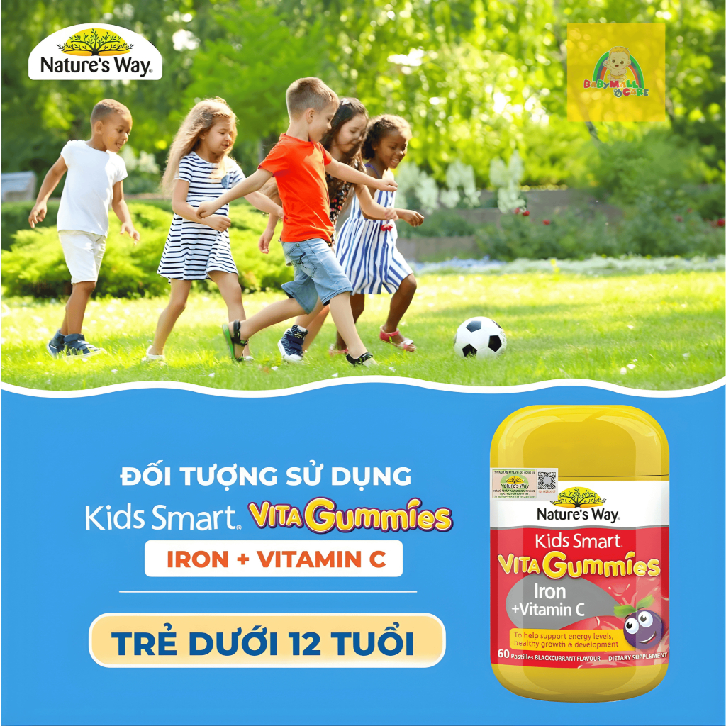 Kẹo Dẻo Kids Smart Vita Gummies Iron + Vitamin C 60 Viên Hỗ Trợ Bổ Sung Sắt Cho Trẻ| Babymall & Care