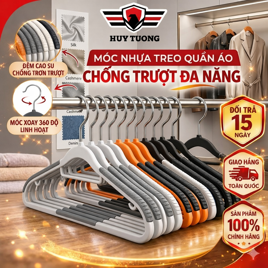 Combo 50 Móc Nhựa Treo Quần Áo Chống Trượt Đa Năng Huy Tưởng, Móc Treo Đồ Chống Tuột Xoay 360 Độ | BigBuy360 - bigbuy360.vn