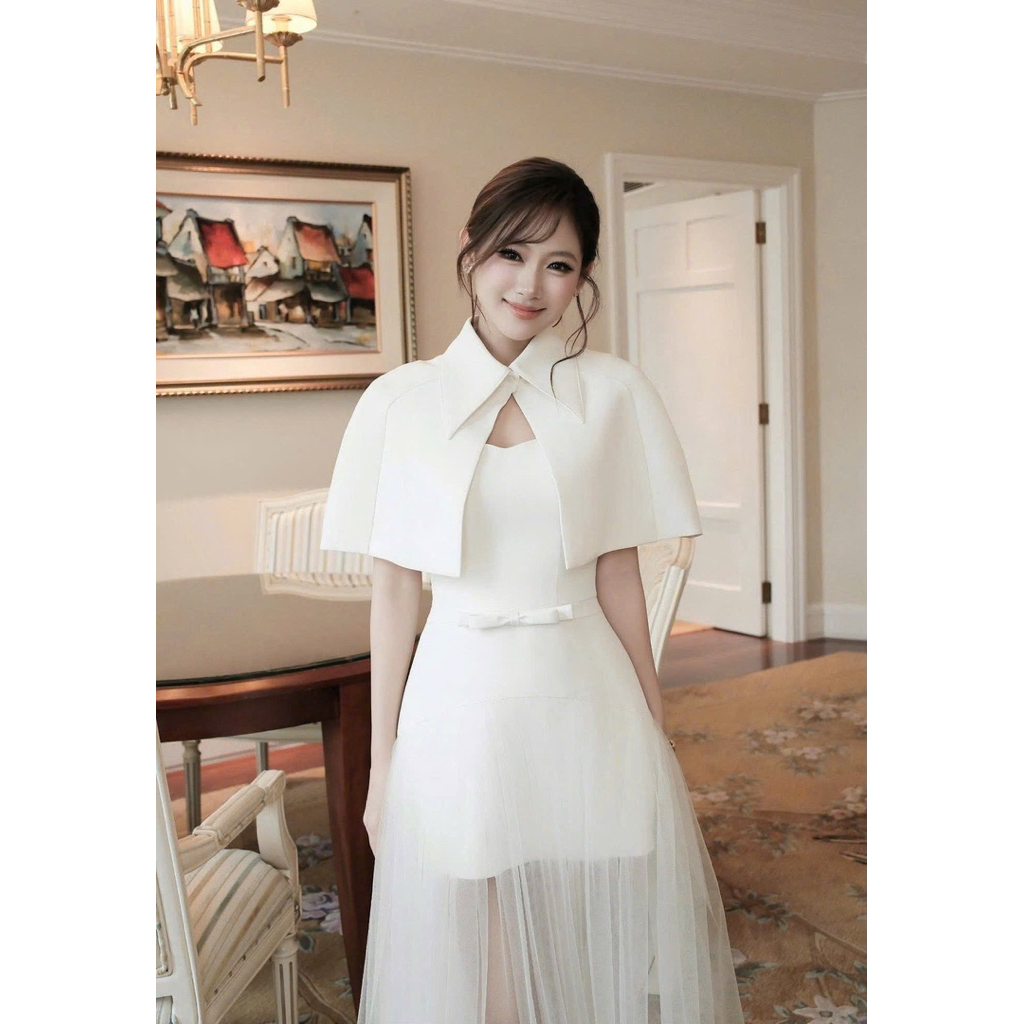 LASY Thời Trang Nữ| Đầm Váy Đi Tiệc Nơ Eo Kèm Áo Choàng Phối Váy Bồng Xoè - Đầm Váy Đi Chơi Đi Tiệc - P1121