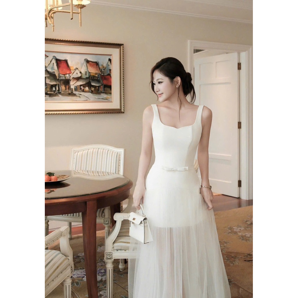 LASY Thời Trang Nữ| Đầm Váy Đi Tiệc Nơ Eo Kèm Áo Choàng Phối Váy Bồng Xoè - Đầm Váy Đi Chơi Đi Tiệc - P1121