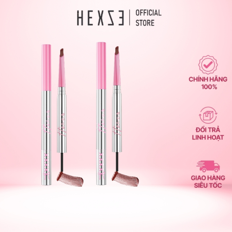 Combo 2 chì kẻ mày tích hợp Mascara 2 đầu HEXZE, lên chuẩn màu, màu tự nhiên lâu trôi