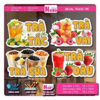 Decal Trang Trí Trà Tắc, Trà Đào, Tranh Dán Quán Nước, Cà Phê, Dán Tường, Tủ, Kính, Xe Đẩy - Sticker Chịu Được Mưa Nắng.