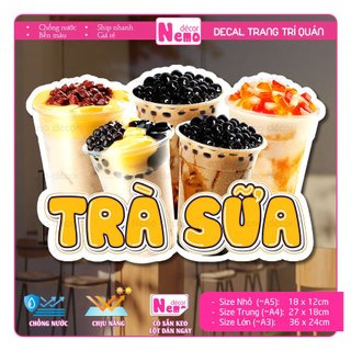 Decal Trang Trí Trà Tắc, Trà Đào, Tranh Dán Quán Nước, Cà Phê, Dán Tường, Tủ, Kính, Xe Đẩy - Sticker Chịu Được Mưa Nắng.