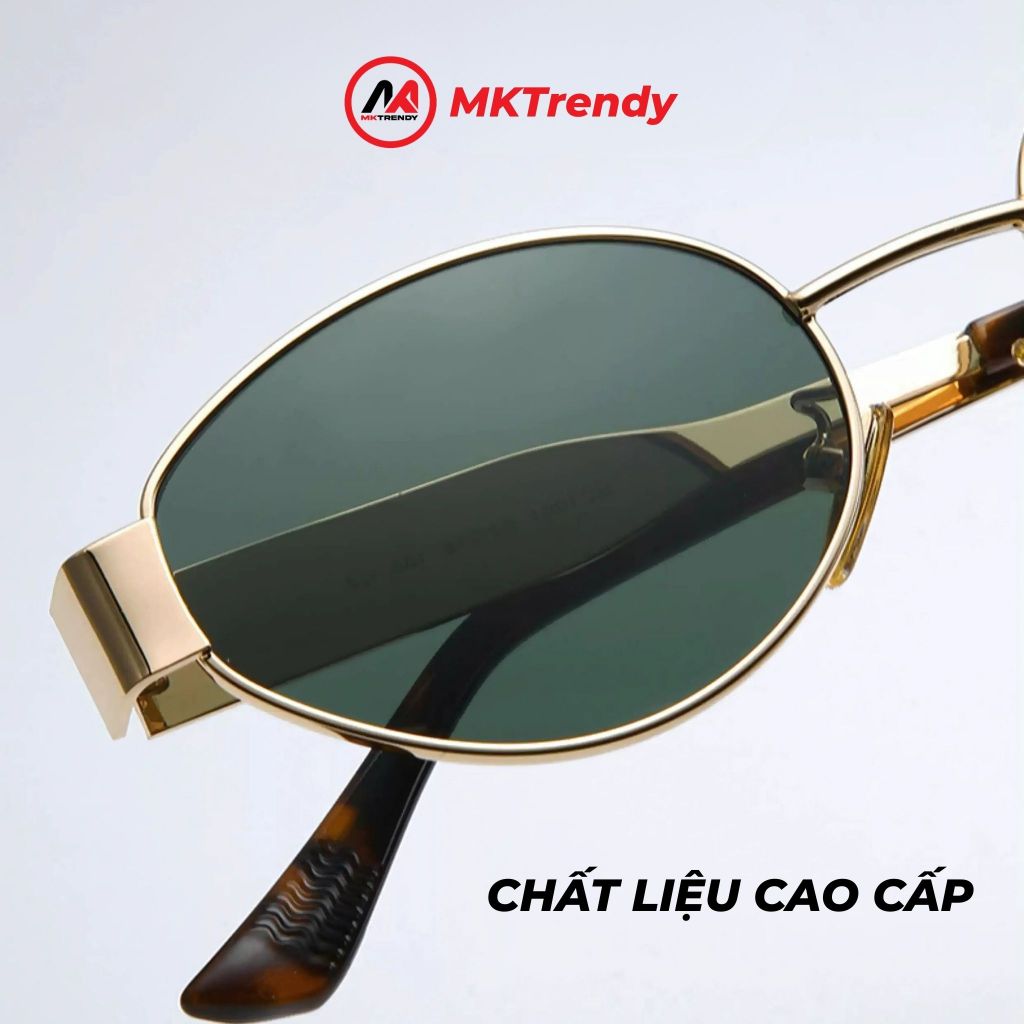 [Live x MKTRENDY] Kính râm oval gọng kim loại chống tia UV chống nắng thời trang nam nữ T9