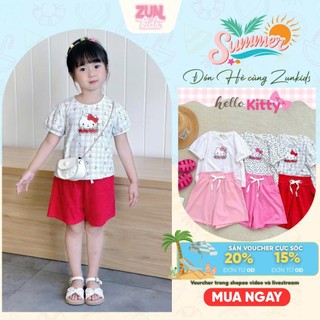 Đồ Bộ Bé Gái Thun Cotton Mềm Mịn In Hình Kitty Dễ Thương – Set Áo Quần Mùa Hè Cho Bé Từ 2-10 Tuổi