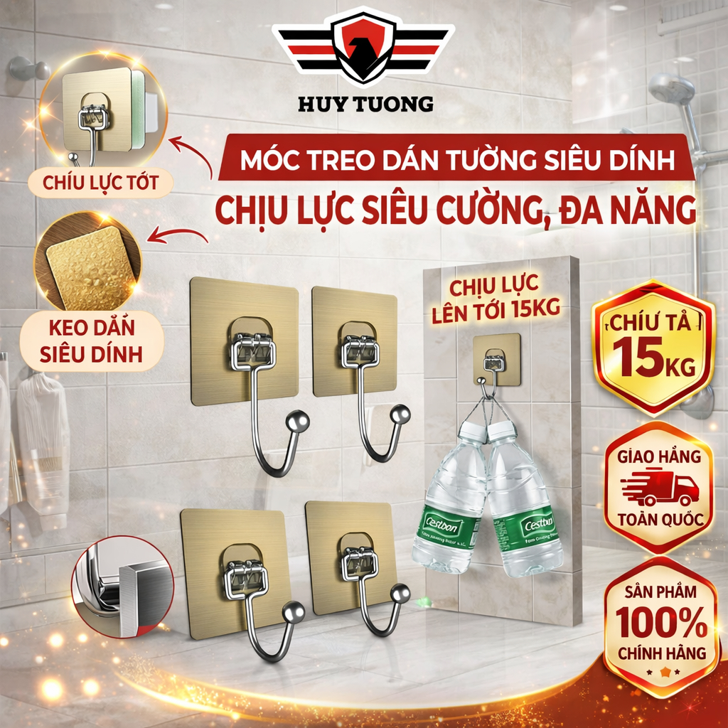Combo 10-50 Móc Dán Tường Siêu Dính, Móc Treo Đồ Dán Tường Nhôm Inox Treo Đồ Nặng Tới 10kg - Huy Tưởng