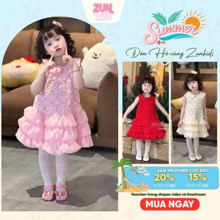 Váy Bé Gái Dáng Bí Cổ Sen C6133 | Đầm Ren Hoa 3D Cao Cấp, Mặc Noel Tết Siêu Sang