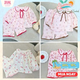 Bộ Dài Tay Bé Gái Cổ Sen Đũi Lụa Mềm Mát J2947 | Đồ Bộ Bé Gái Mặc Nhà – Đi Chơi Thoáng Mát, Dễ Thương
