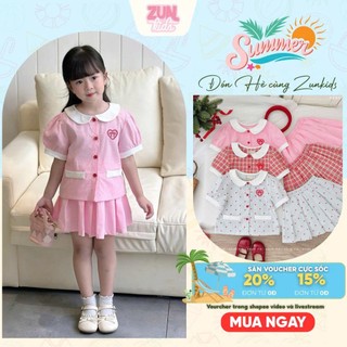 Set Áo Thêu Trước Ngực Và Chân Váy Xếp Li Cho Bé Gái AZB607 - Chất Cotton Mềm Nhẹ, Thoải Mái