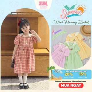 Đầm Bé Gái Peter Rabbit AZD512 | Đầm Cổ Thủy Thủ Thêu Họa Tiết Thỏ Xinh Xắn | Đi Chơi, Đi Học, Lễ Tết, Noel | Size 2–10