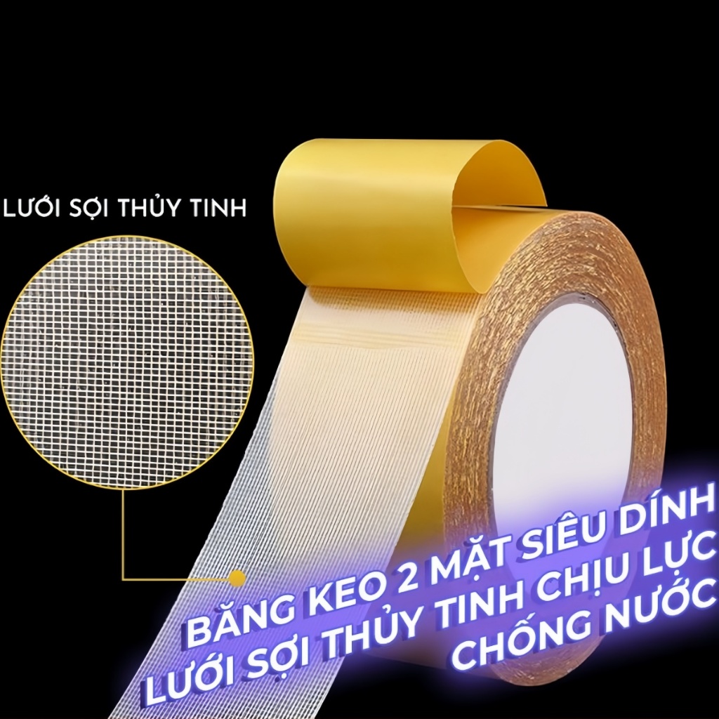 Băng Keo 2 Mặt Sợi Thủy Tinh Cường Lực Dán Thảm Trải Sàn, Keo Chống Nước, Không Để Vết Keo
