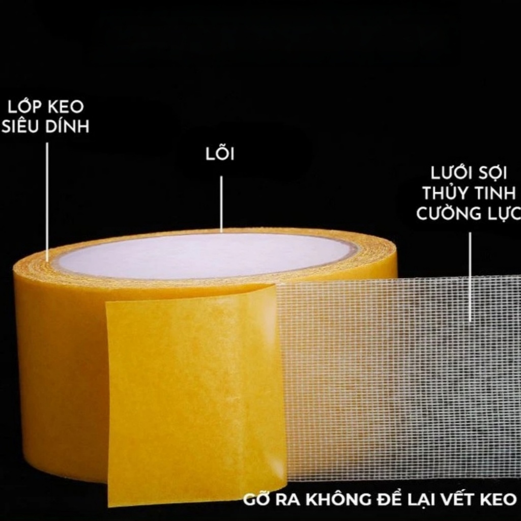 Băng Keo 2 Mặt Sợi Thủy Tinh Cường Lực Dán Thảm Trải Sàn, Keo Chống Nước, Không Để Vết Keo