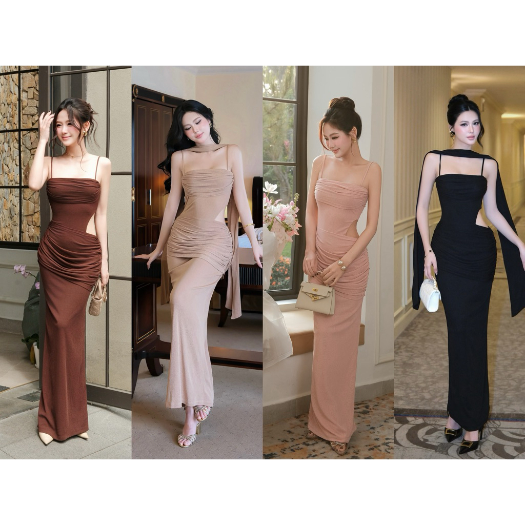Đầm Thun Body Khoét Eo Kèm Choàng