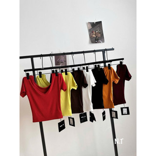Áo thun cotton cổ thuyền cộc tay có đệm vai (hàng QC -Wu33) #2301
