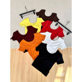 Áo thun cotton cổ thuyền cộc tay có đệm vai (hàng QC -Wu33) #2301