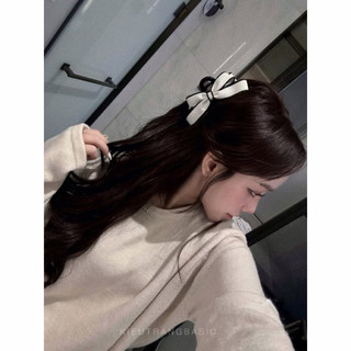 kẹp tóc nơ da chỉ viền đen trẻ trung chuẩn hot girl