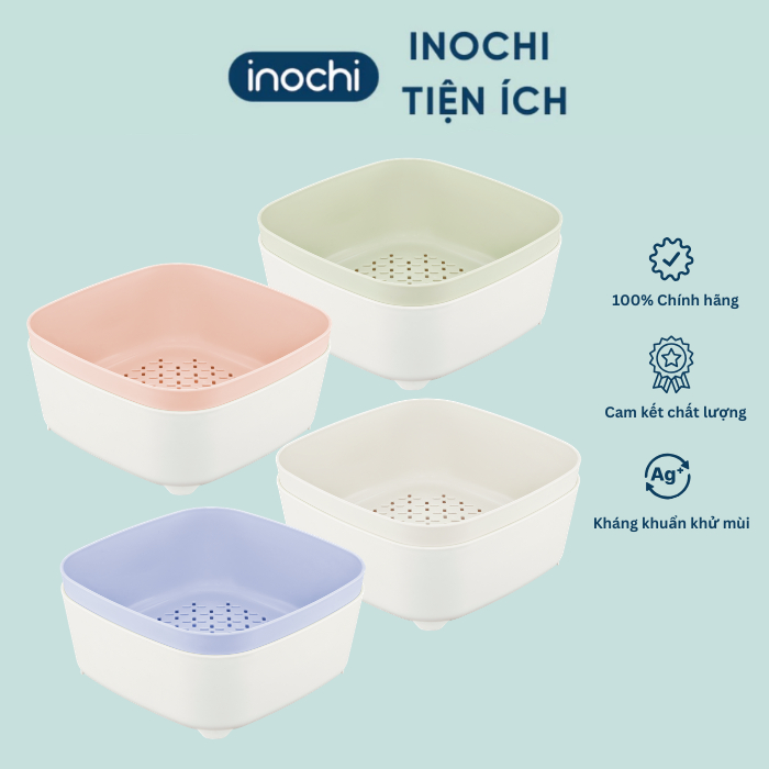 [MÃ MỚI] Bộ thau rổ 2 tầng INOCHI nhựa PP nguyên sinh an toàn, dễ vệ sinh