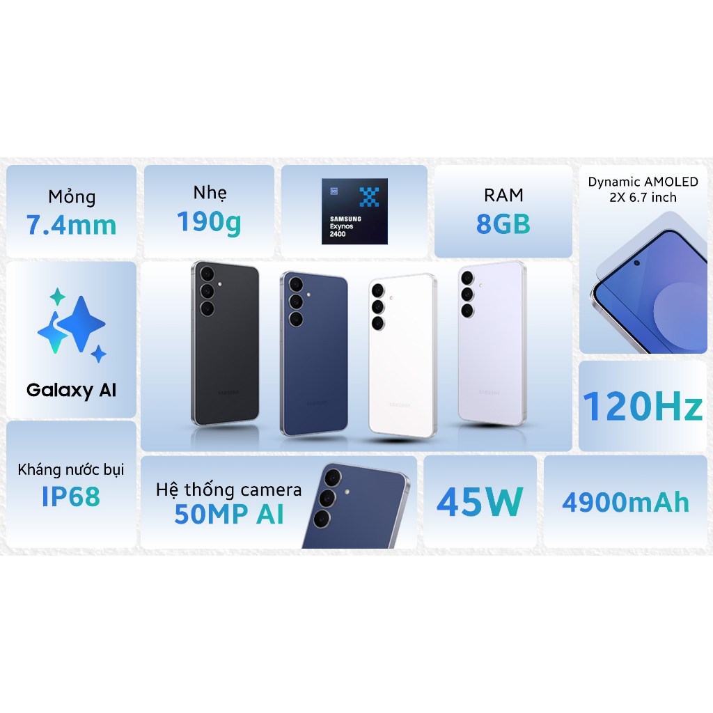 Điện Thoại Samsung Galaxy S25 FE 5G 8GB | 128GB - 6.7", Exynos 2400 10 nhân - Hàng Chính Hãng
