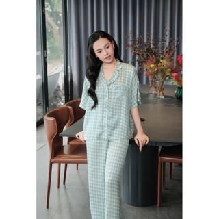 Set Mặc Nhà Lụa Khánh An Gồm Áo Tay Lửng Và Quần Dài Ống Rộng Mặc Thoải Mái Dễ Chịu