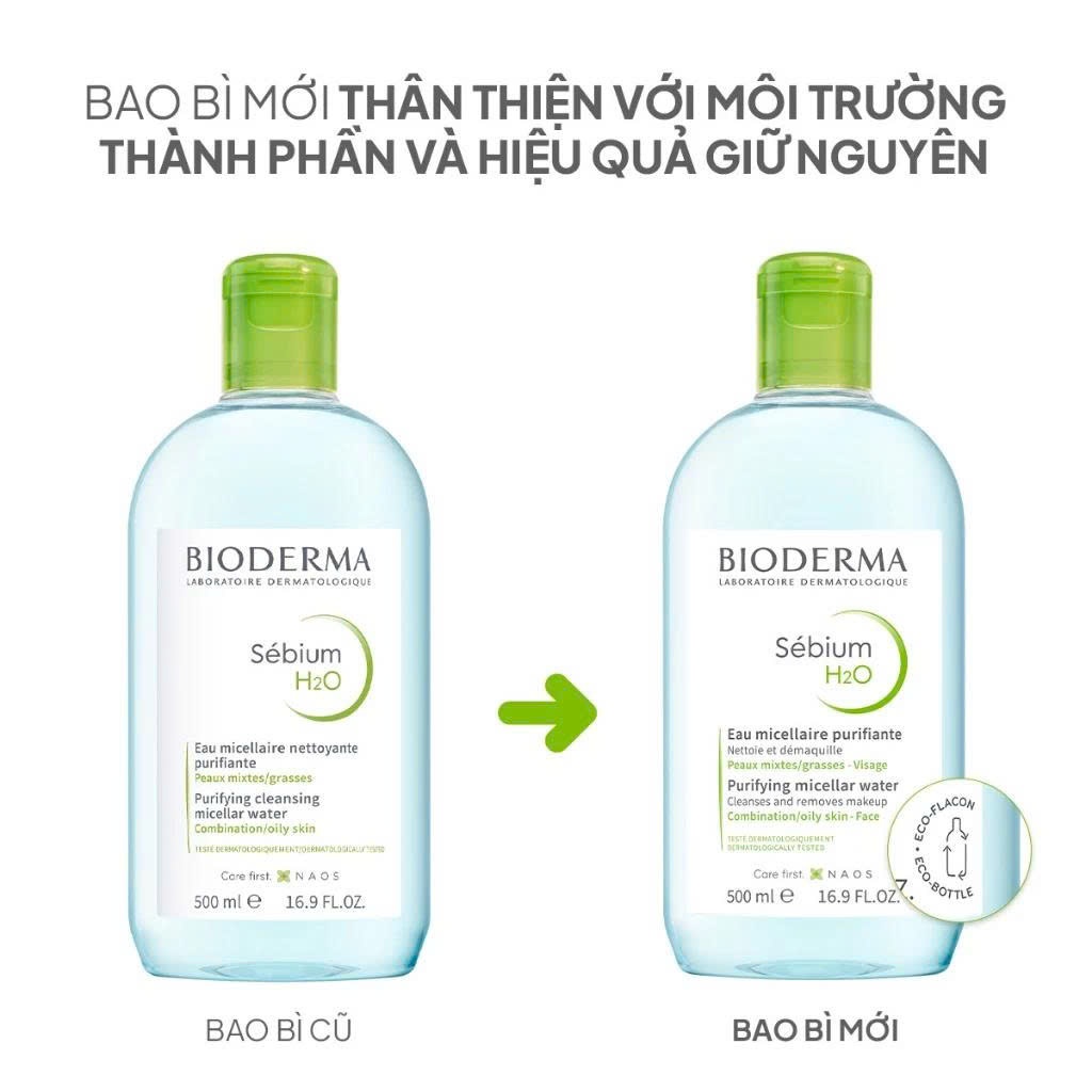 Dung dịch làm sạch và tẩy trang công nghệ Micellar cho da hỗn hợp, da dầu, và da mụn Bioderma Sebium H2O - 500ml