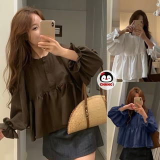 Áo babydoll cổ khuy tay bèo ChangStore - A39