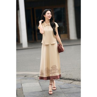 Áo Kiểu Nữ Sơ Mi Lụa LAMER FASHION Dáng Suông Vai Chờm Cổ Bẻ Phối Chân Váy Lụa In Họa Tiết L61B26H022 L62L26Q008